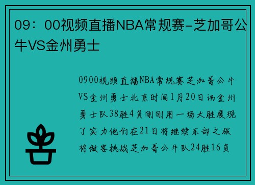 09：00视频直播NBA常规赛-芝加哥公牛VS金州勇士